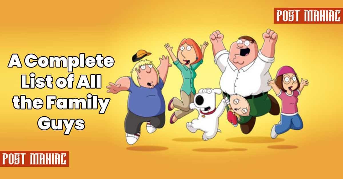 Family guy characters text written with show family